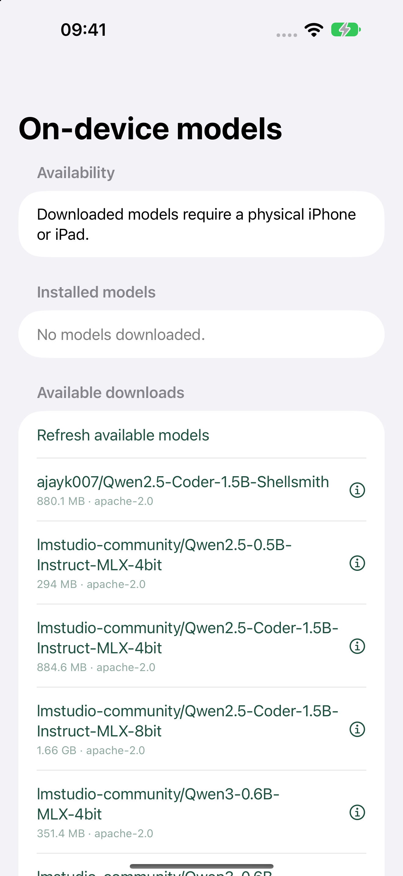 Downloaded model catalogue